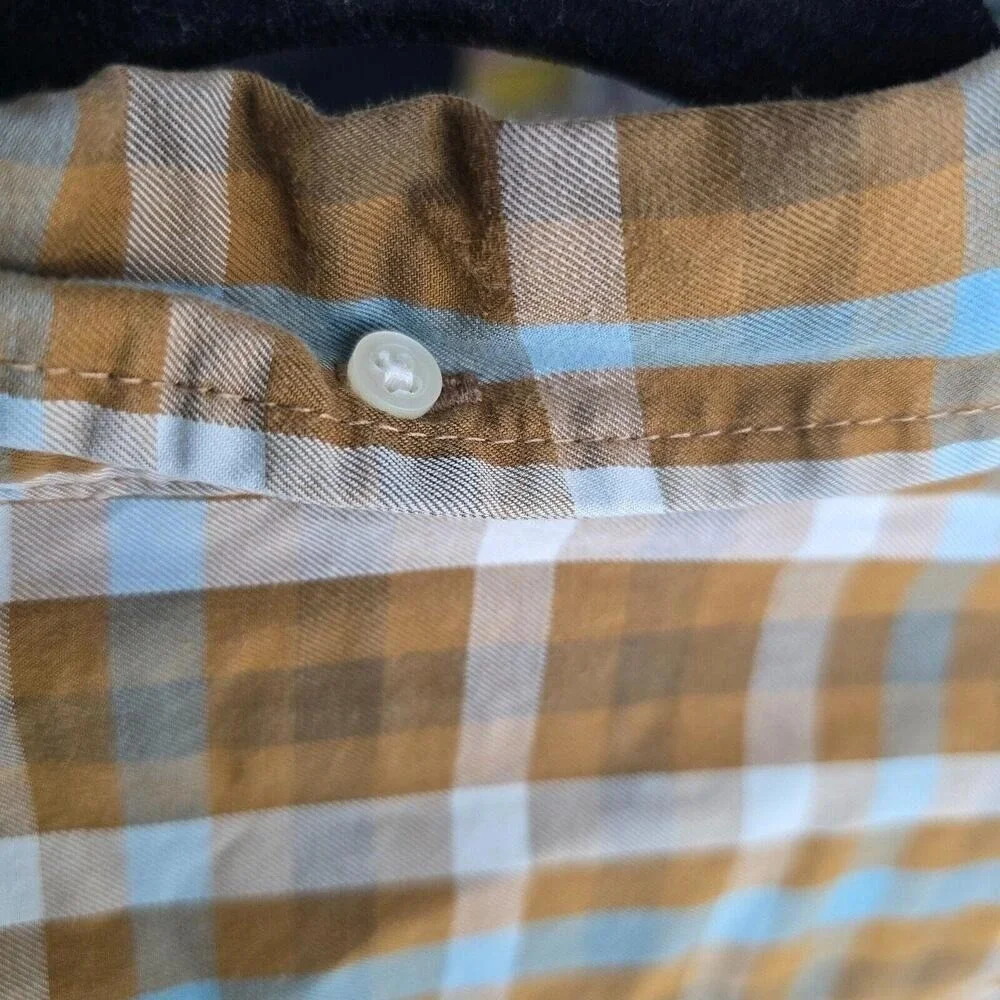 J.‎ Crew Mens L Tall Plaid Button Down Shirt Brown Blue White Cotton Long Sleeve